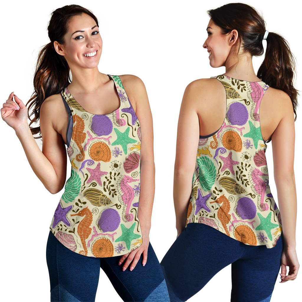 Seahorse Print Pattern Women's Racerback Tank Tops-grizzshop