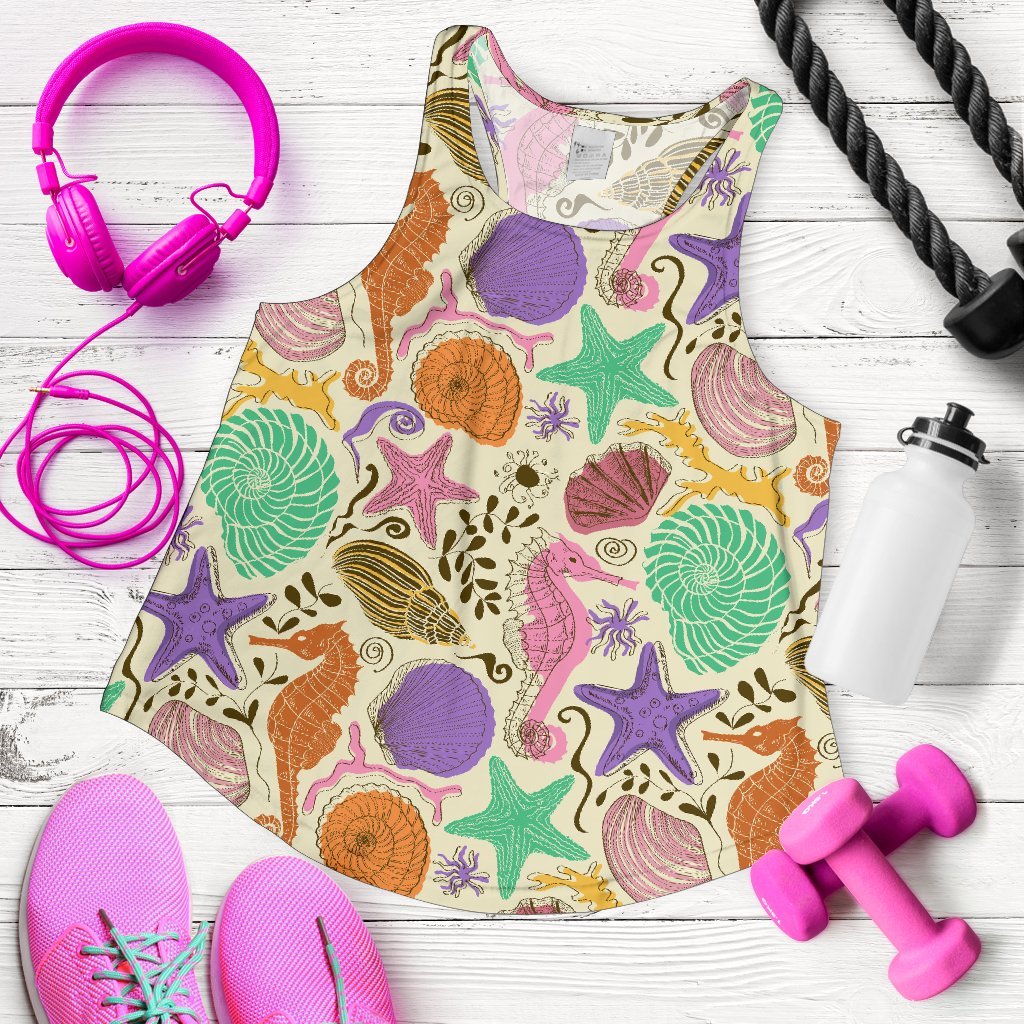 Seahorse Print Pattern Women's Racerback Tank Tops-grizzshop