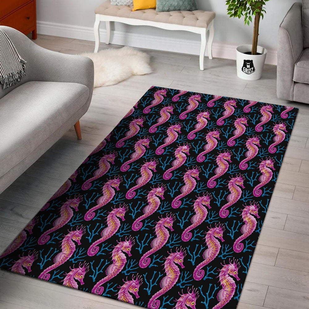 Seahorse Purple Print Pattern Floor Mat-grizzshop