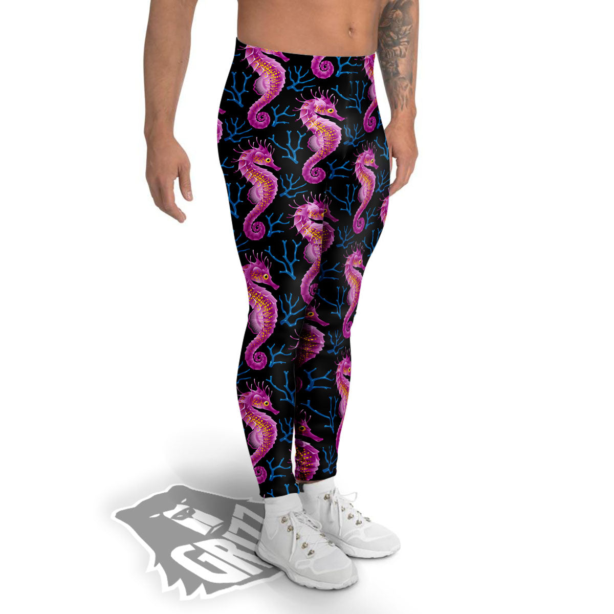 Seahorse Purple Print Pattern Men's Leggings-grizzshop