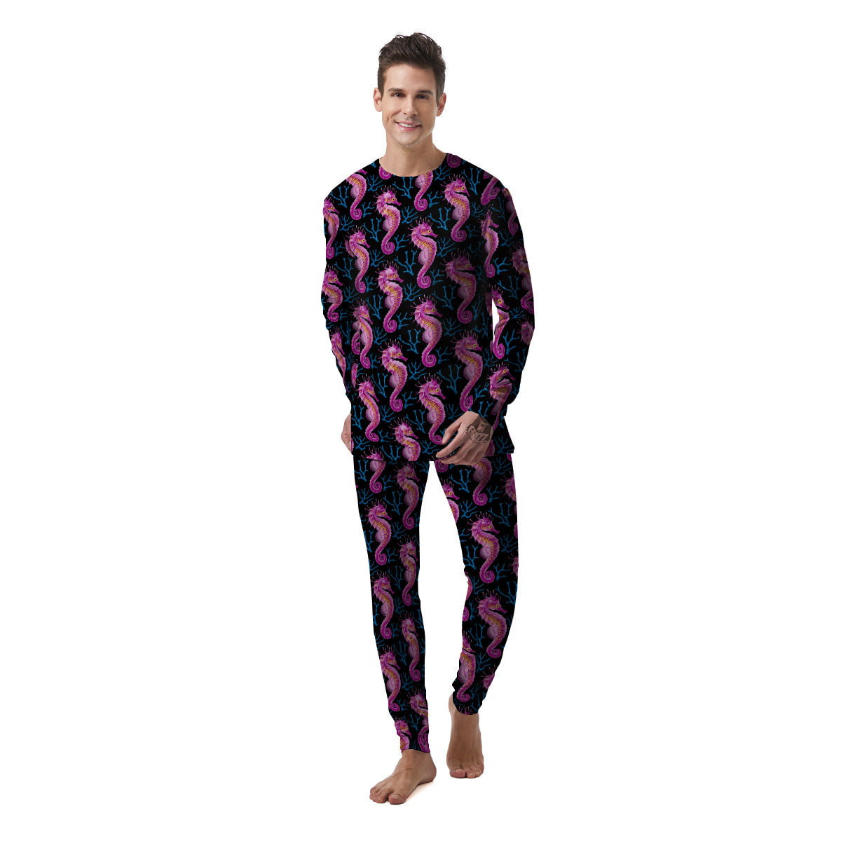 Seahorse Purple Print Pattern Men's Pajamas-grizzshop