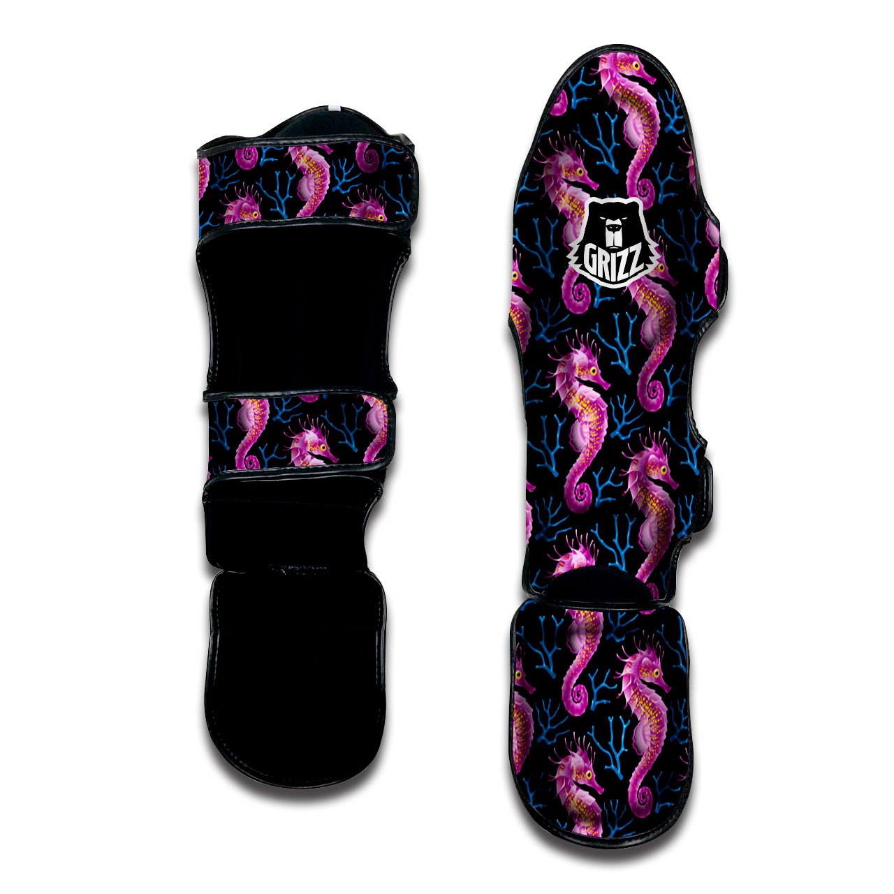 Seahorse Purple Print Pattern Muay Thai Shin Guards-grizzshop