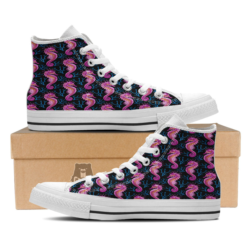 Seahorse Purple Print Pattern White High Top Shoes-grizzshop