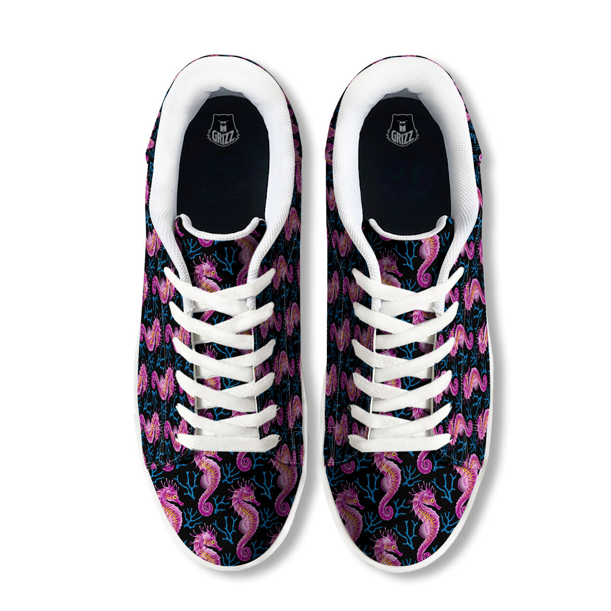 Seahorse Purple Print Pattern White Low Top Sneakers-grizzshop