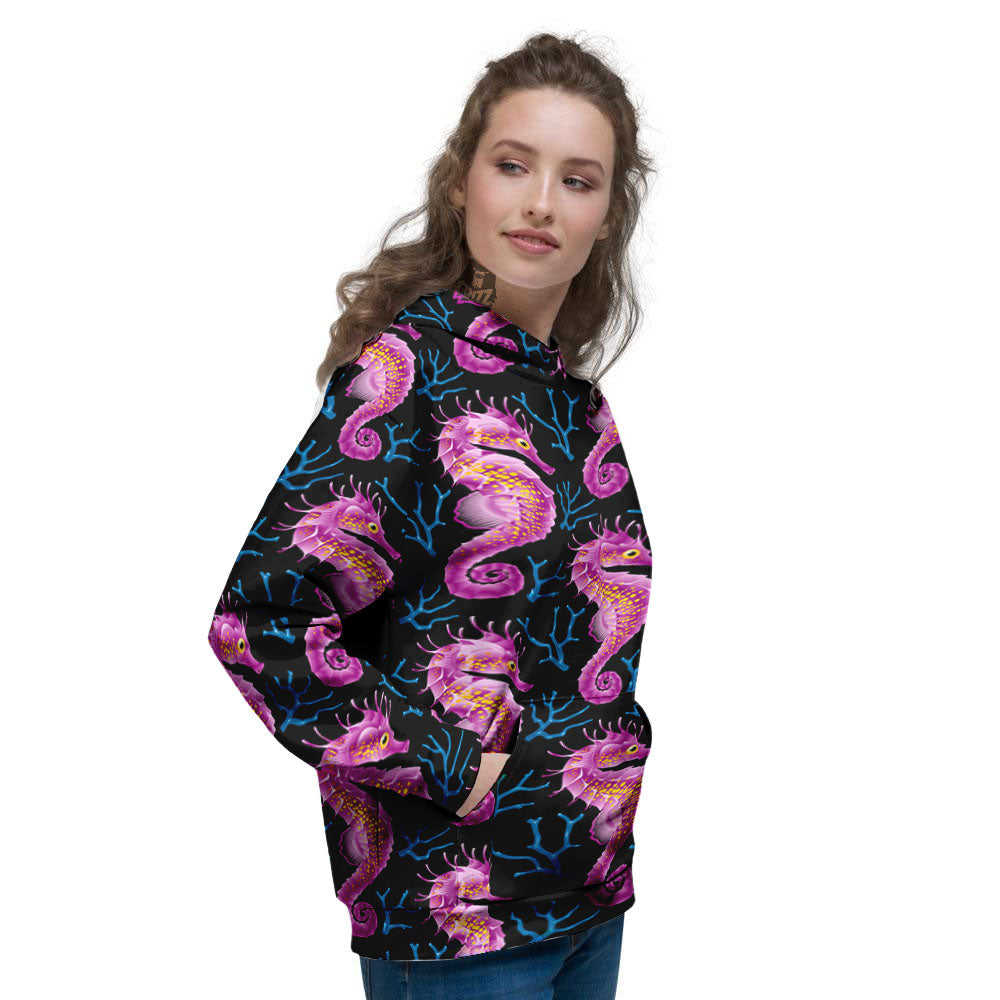 Seahorse Purple Print Pattern Women's Hoodie-grizzshop
