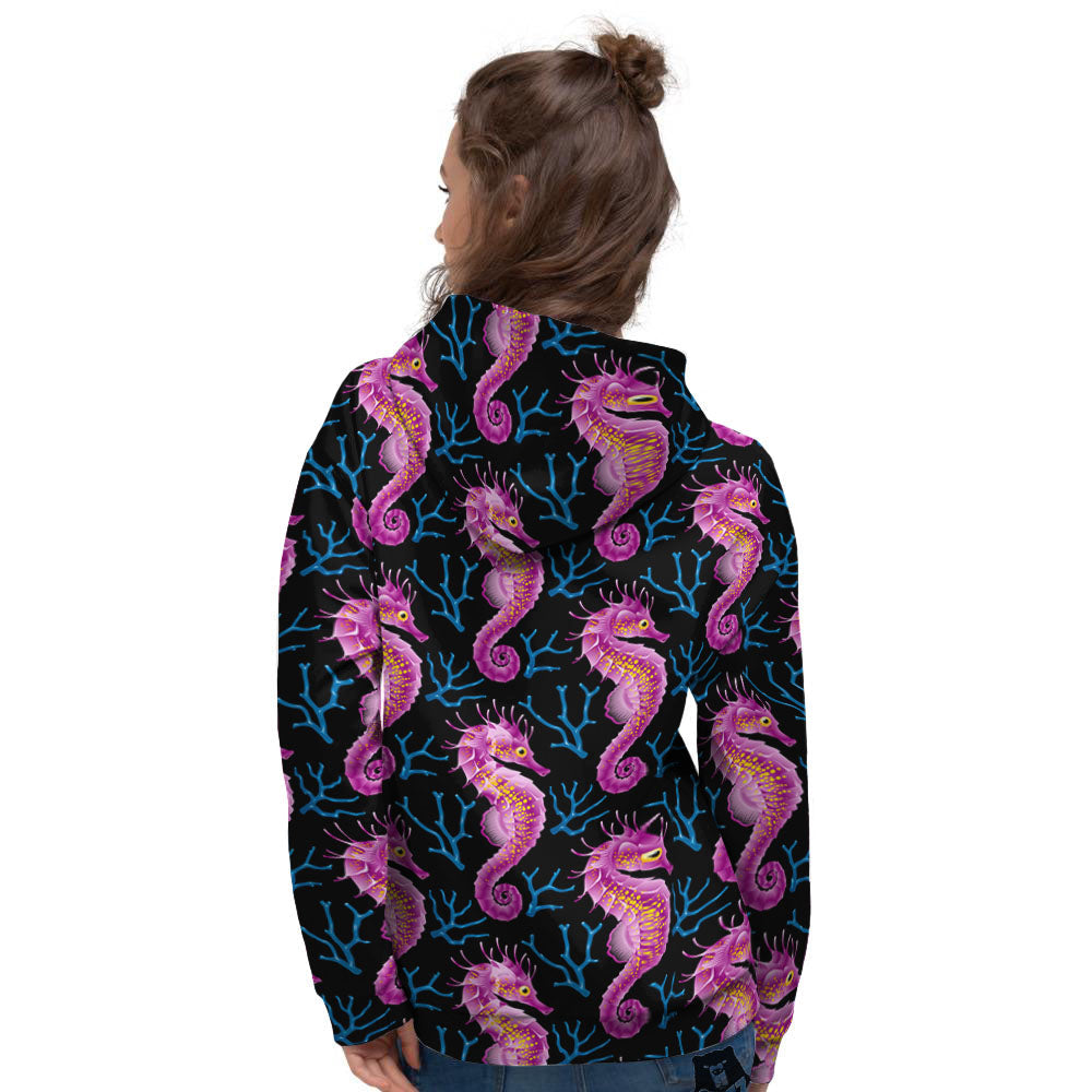 Seahorse Purple Print Pattern Women's Hoodie-grizzshop