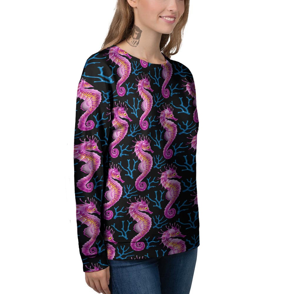 Seahorse Purple Print Pattern Women's Sweatshirt-grizzshop