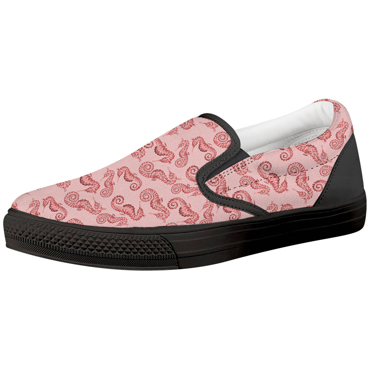 Seahorse Watercolor Print Pattern Black Slip On Shoes-grizzshop