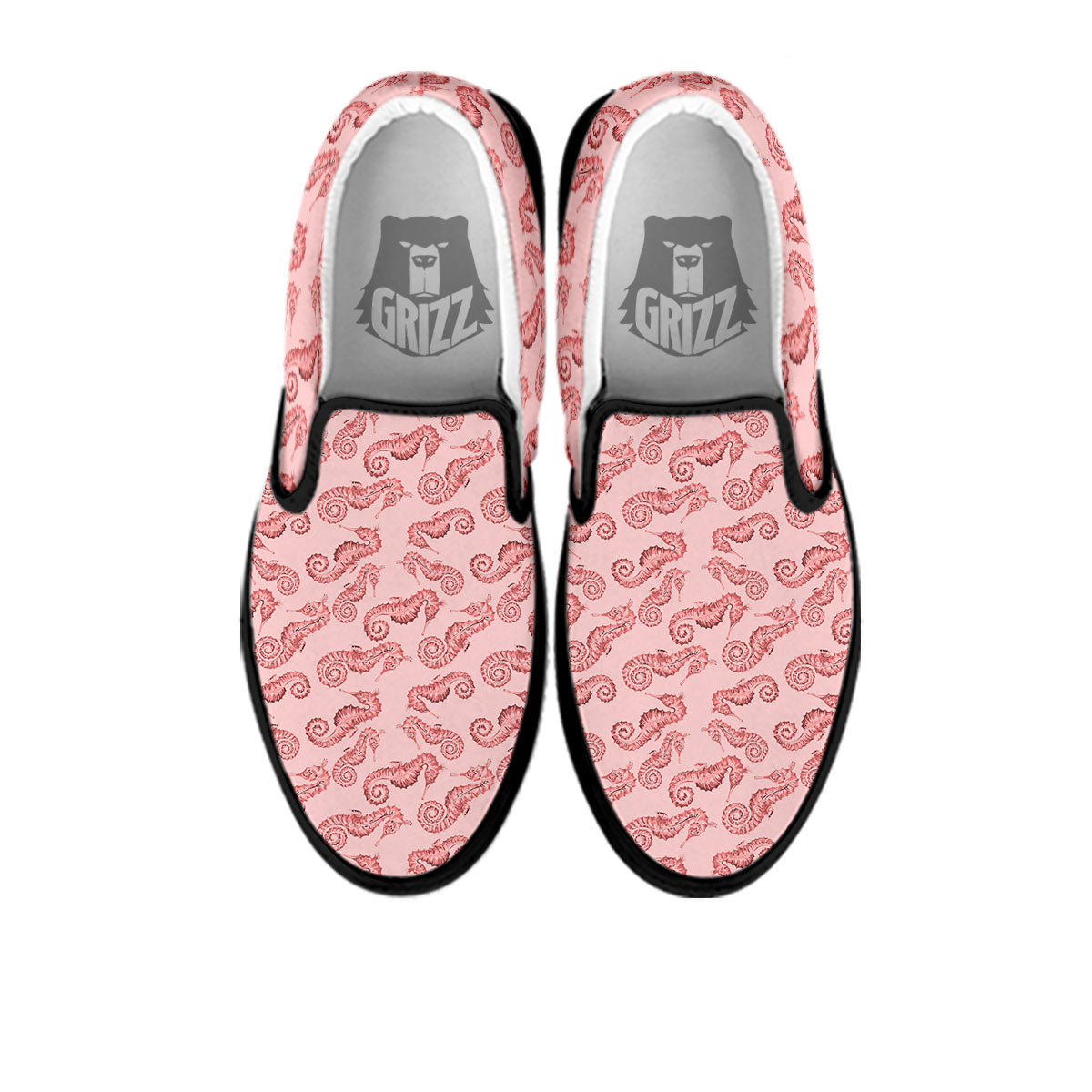 Seahorse Watercolor Print Pattern Black Slip On Shoes-grizzshop