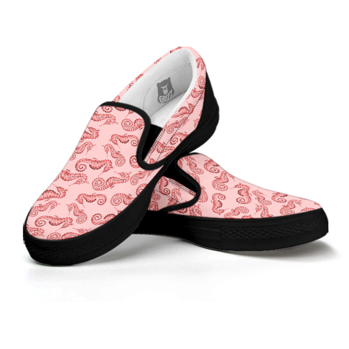 Seahorse Watercolor Print Pattern Black Slip On Shoes-grizzshop