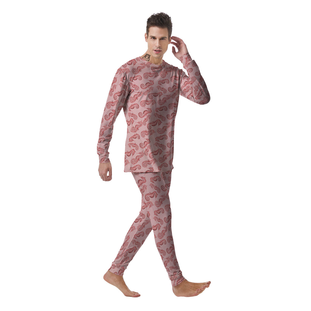Seahorse Watercolor Print Pattern Men's Pajamas-grizzshop