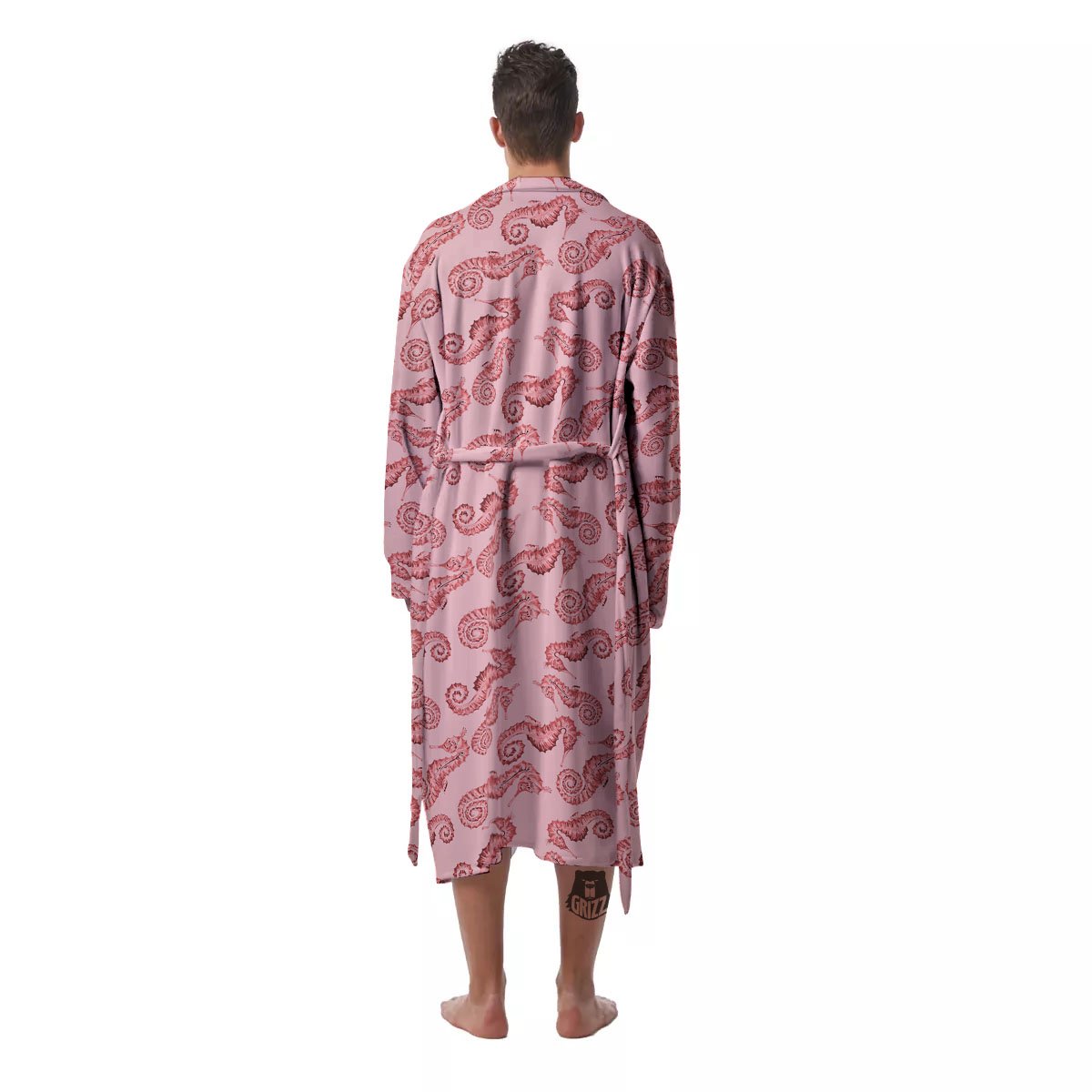 Seahorse Watercolor Print Pattern Men's Robe-grizzshop