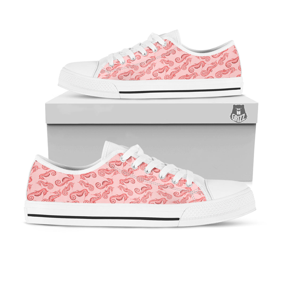 Seahorse Watercolor Print Pattern White Low Top Shoes-grizzshop
