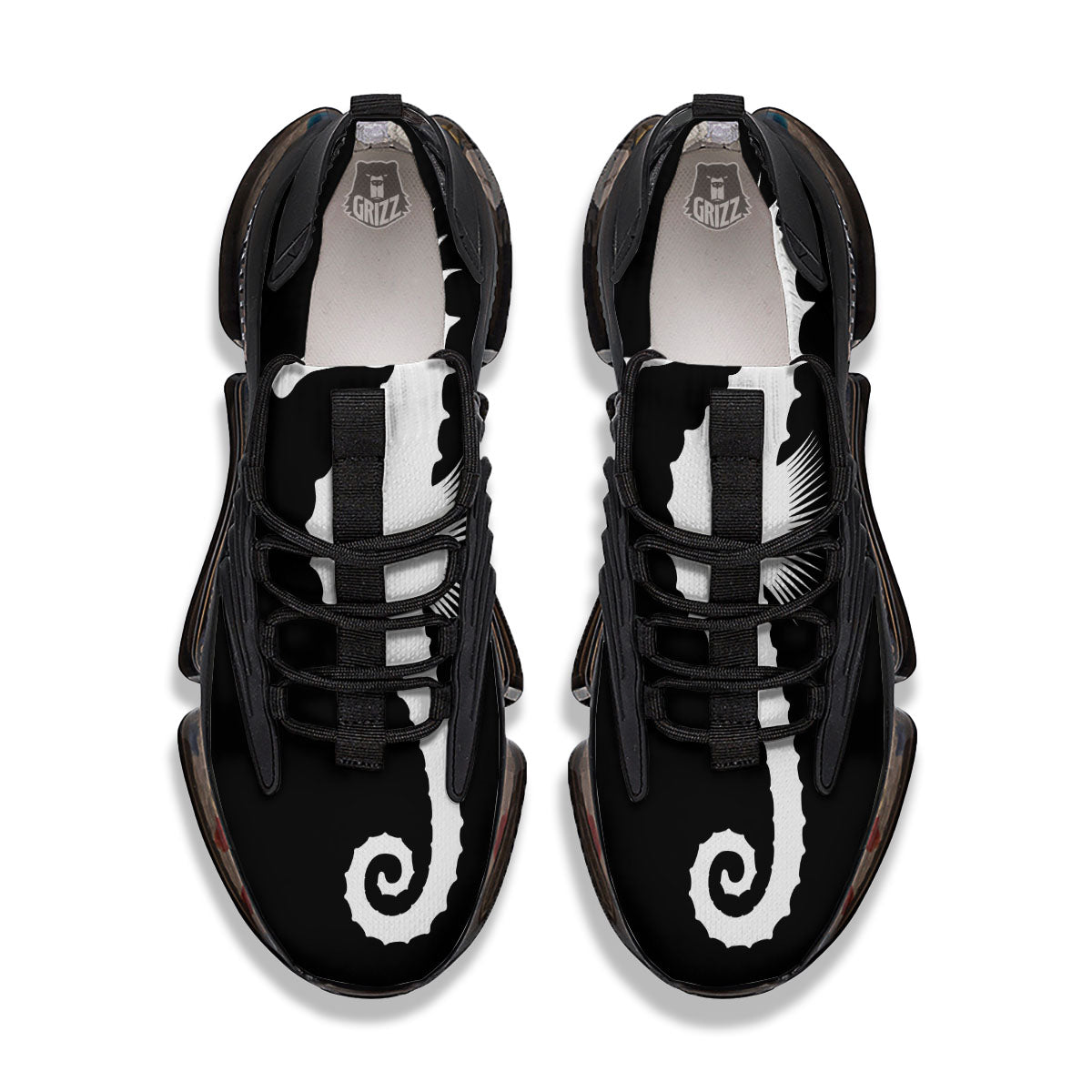 Seahorse White And Black Print Black Gym Shoes-grizzshop