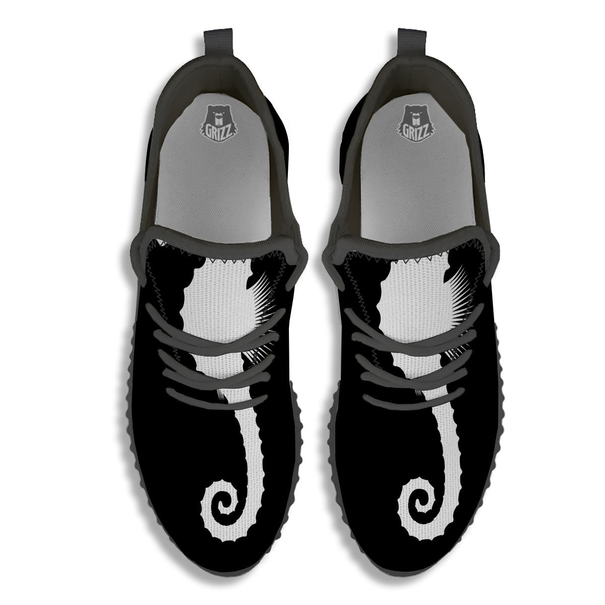 Seahorse White And Black Print Black Walking Shoes-grizzshop