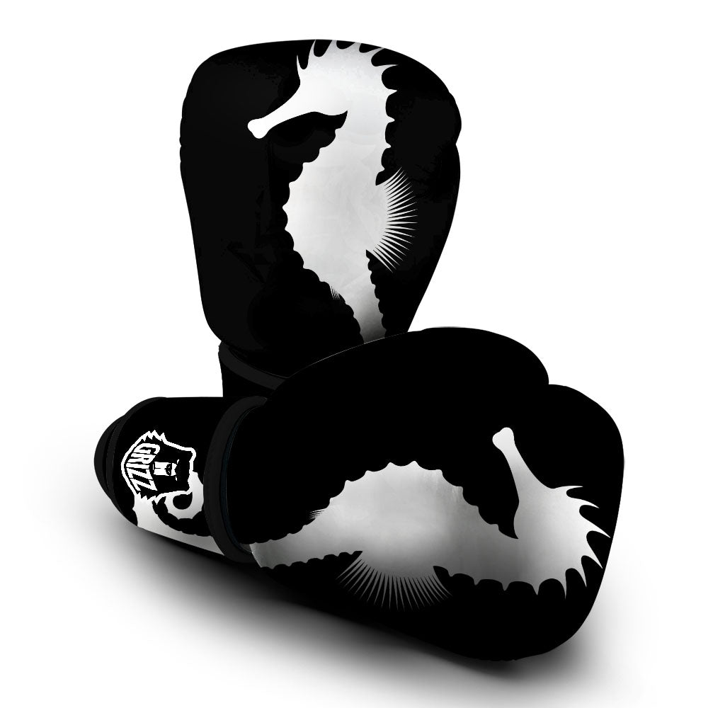 Seahorse White And Black Print Boxing Gloves-grizzshop