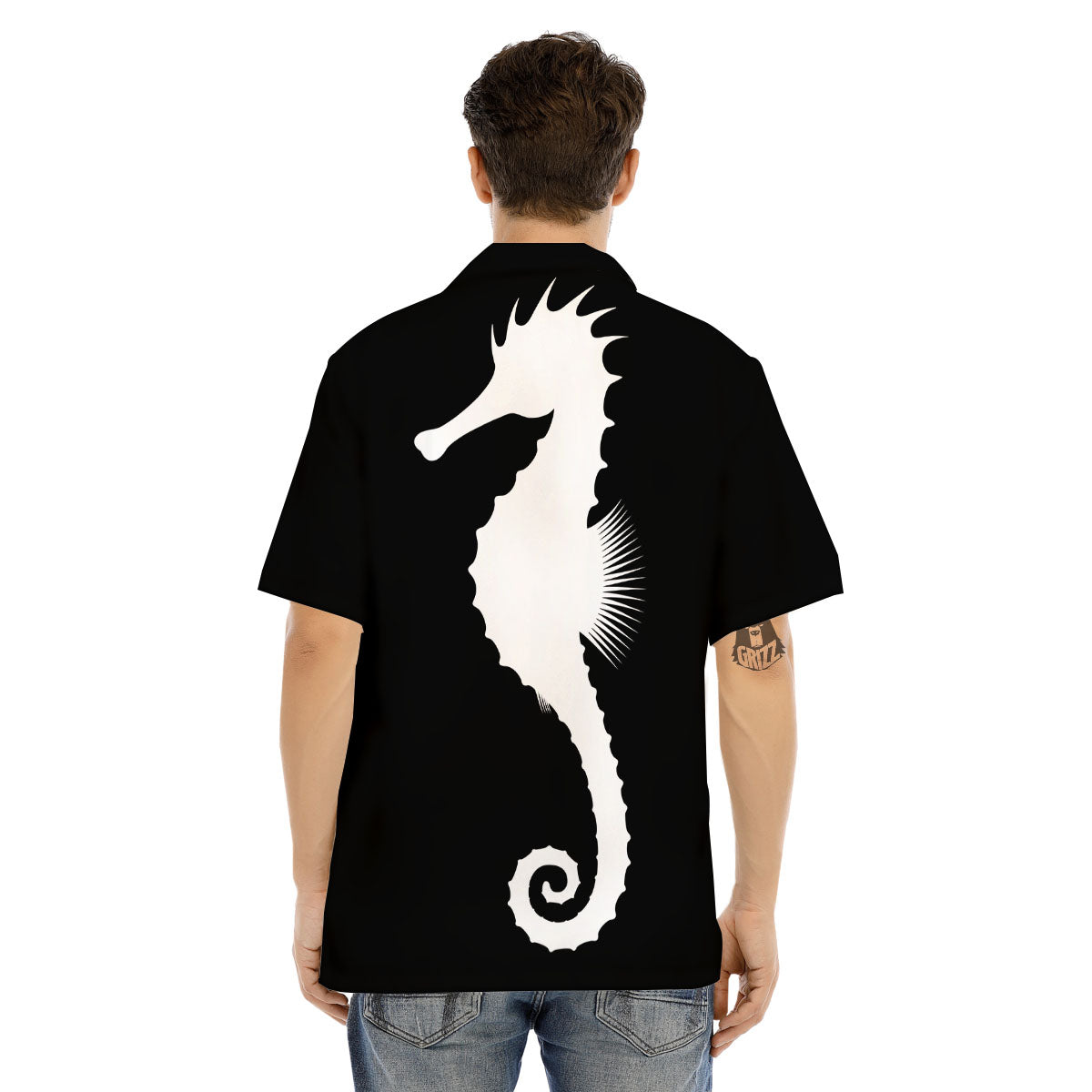 Seahorse White And Black Print Men's Hawaiian Shirt-grizzshop