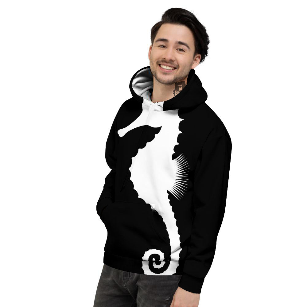 Seahorse White And Black Print Men's Hoodie-grizzshop