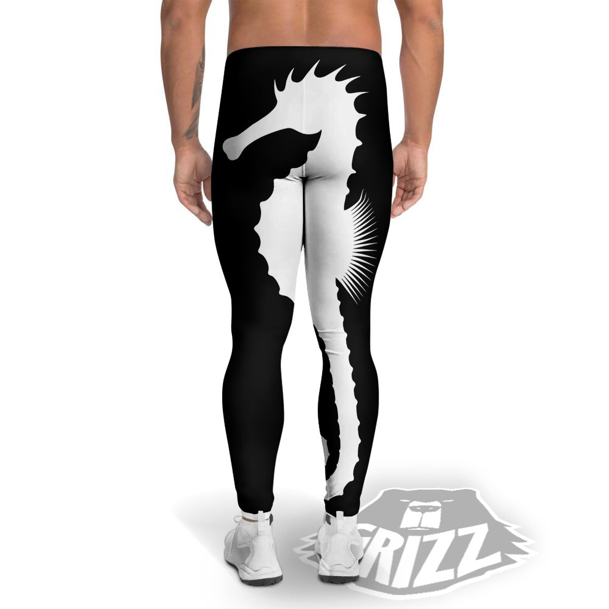 Seahorse White And Black Print Men's Leggings-grizzshop