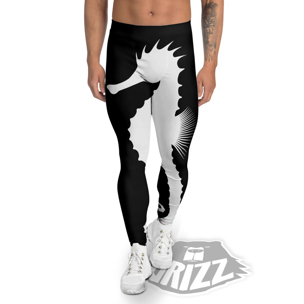 Seahorse White And Black Print Men's Leggings-grizzshop