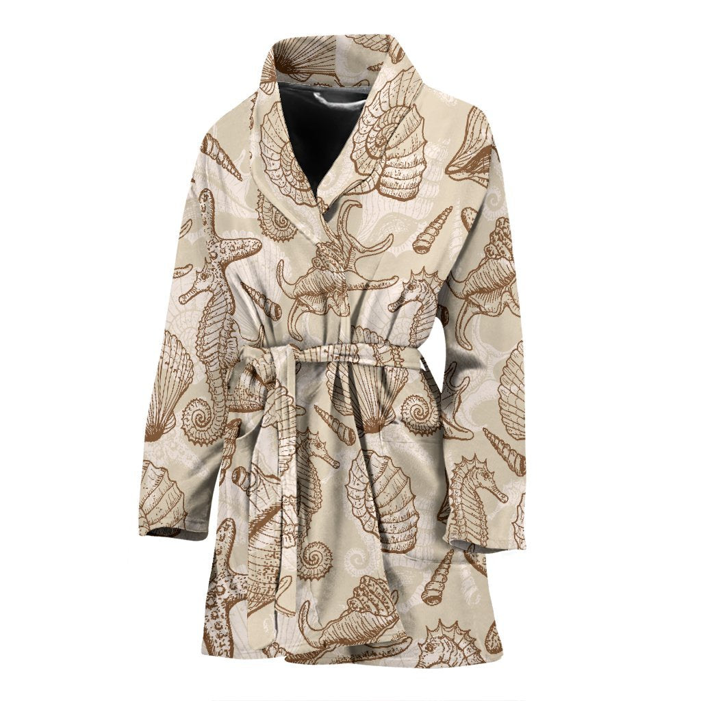 Seahorse Pattern Print Women Long Robe-grizzshop