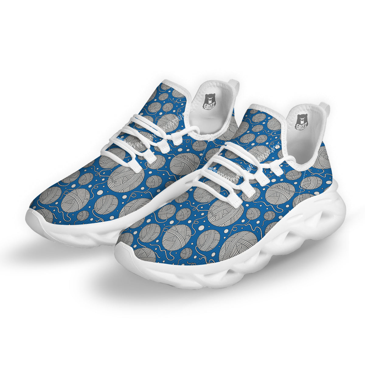 Seamless Yarn Balls Print Pattern White Running Shoes-grizzshop