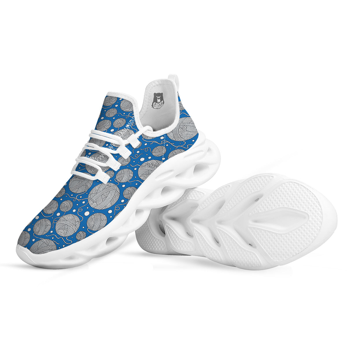 Seamless Yarn Balls Print Pattern White Running Shoes-grizzshop