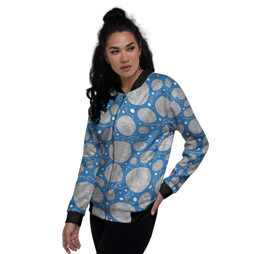 Seamless Yarn Balls Print Pattern Women's Bomber Jacket-grizzshop