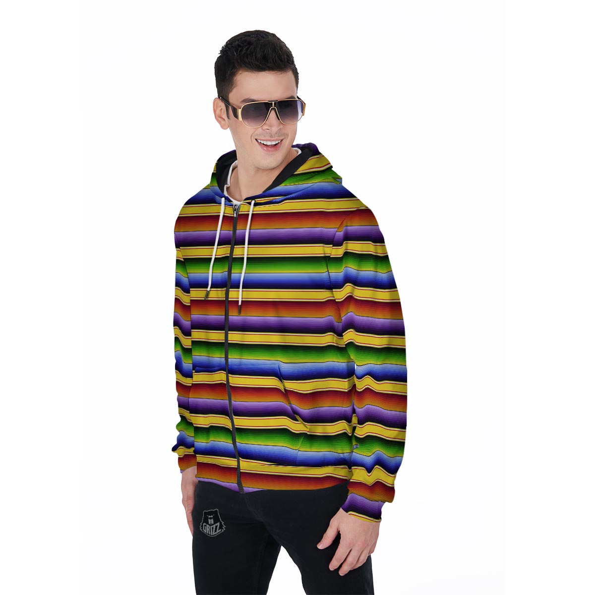 Serape Baja Men's Zip Up Hoodie-grizzshop
