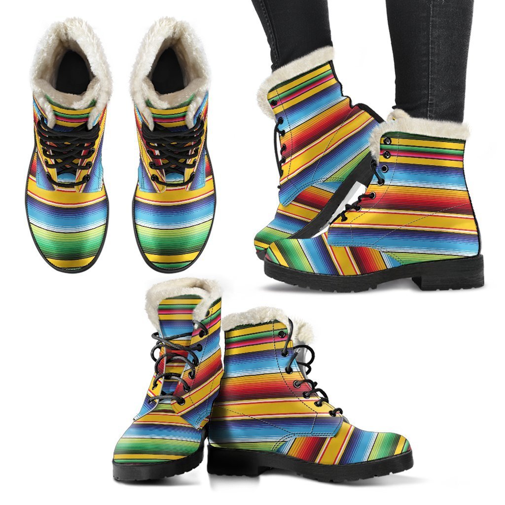 Serape Baja Mexican Blanket Pattern Print Comfy Winter Boots-grizzshop