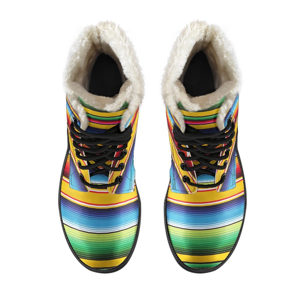 Serape Baja Mexican Blanket Pattern Print Comfy Winter Boots-grizzshop