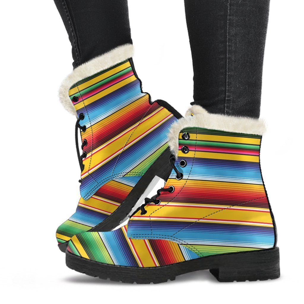 Serape Baja Mexican Blanket Pattern Print Comfy Winter Boots-grizzshop