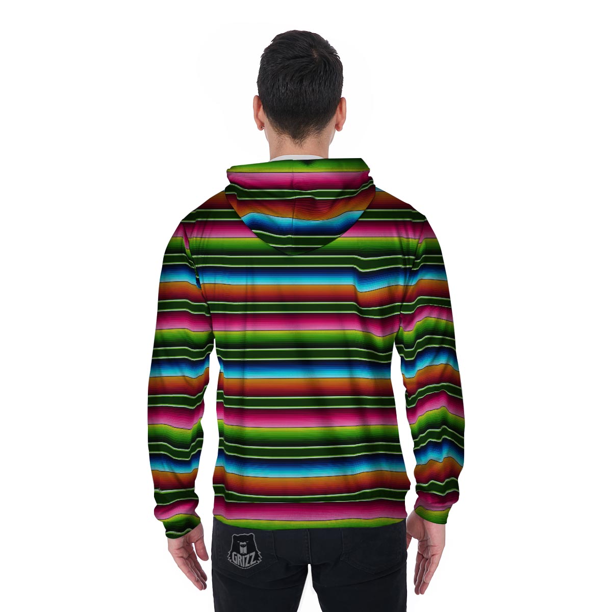 Serape Baja Mexican Men's Zip Up Hoodie-grizzshop