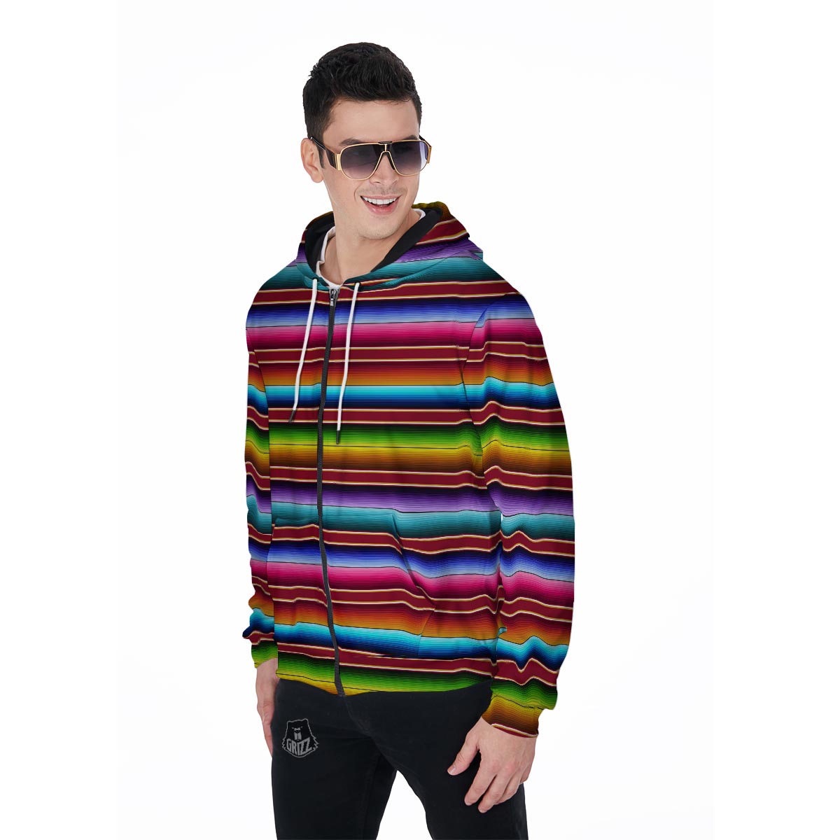 Serape Baja Print Men's Zip Up Hoodie-grizzshop