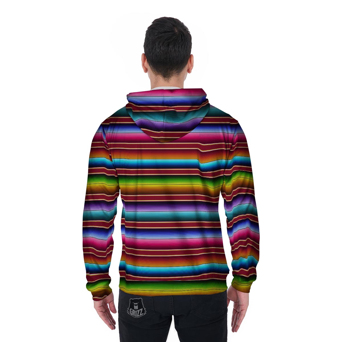 Serape Baja Print Men's Zip Up Hoodie-grizzshop