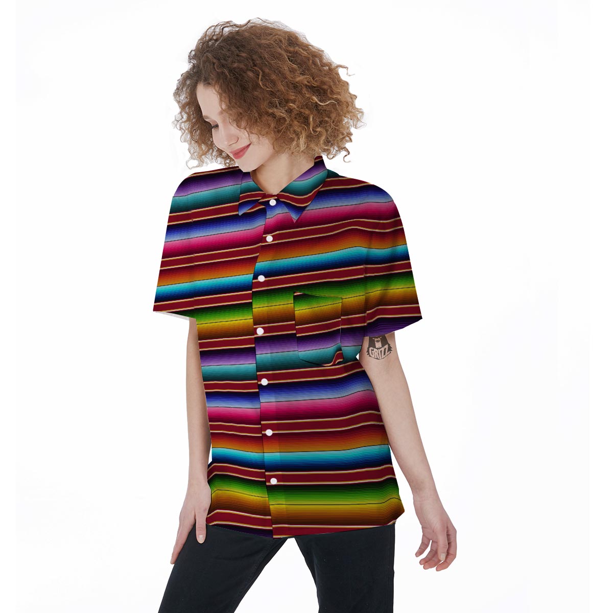 Serape Baja Print Women's Short Sleeve Shirts-grizzshop