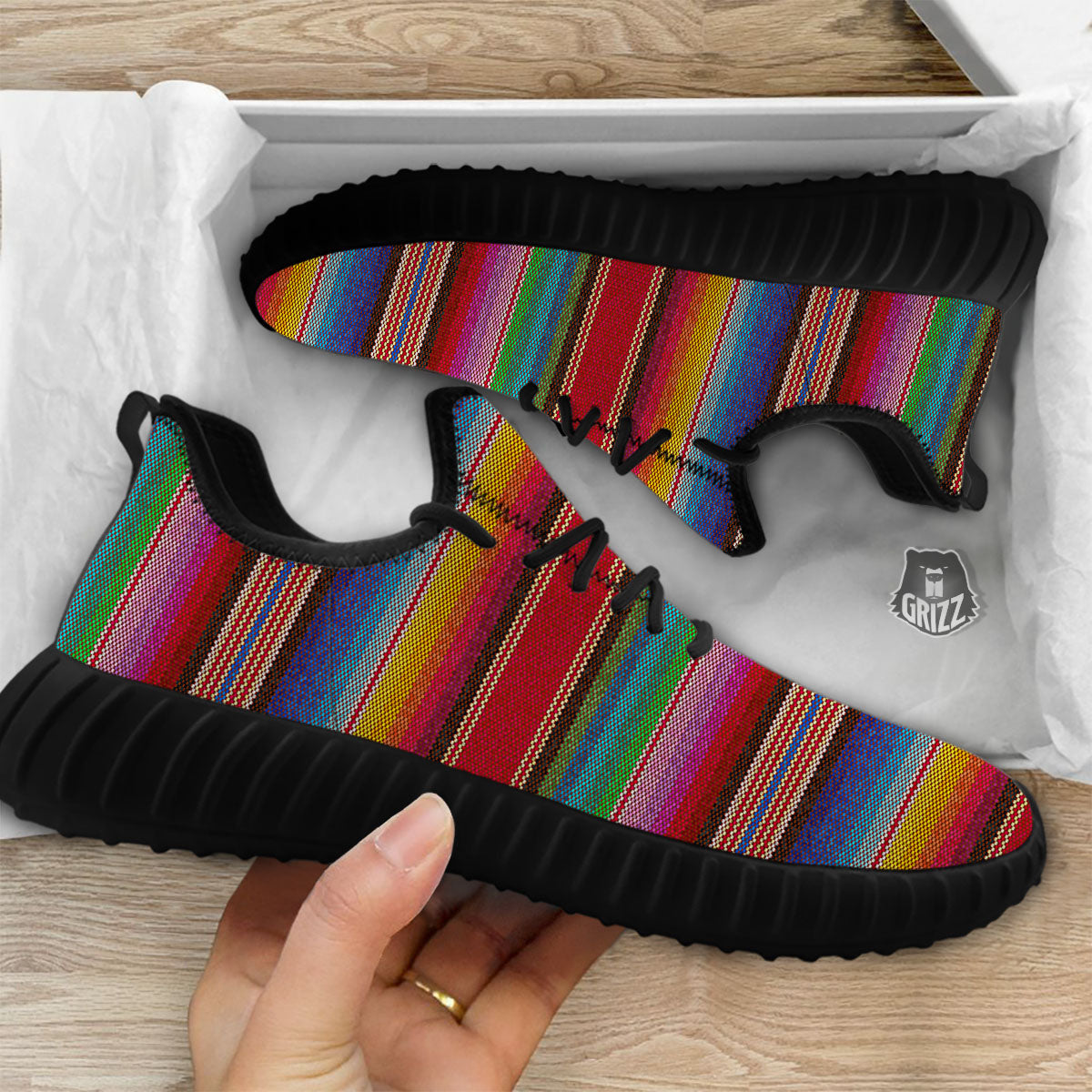 Serape Blanket Ethnic Print Pattern Black Walking Shoes-grizzshop