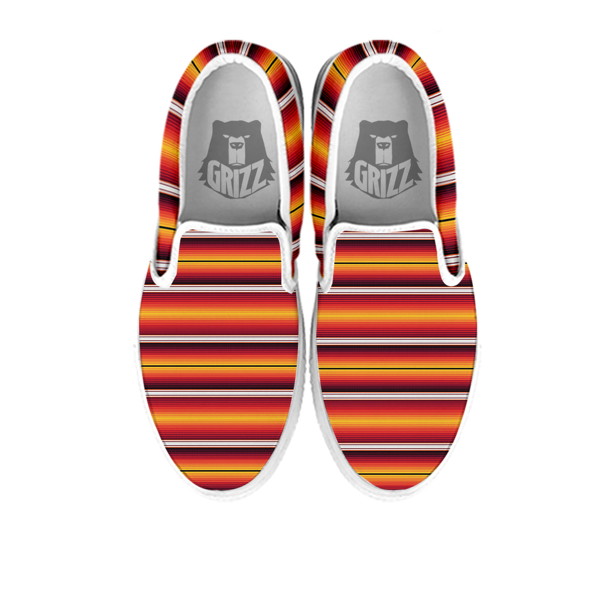 Serape Ethnic Boho Stripes Mexican Black Orange Print White Slip On Shoes-grizzshop