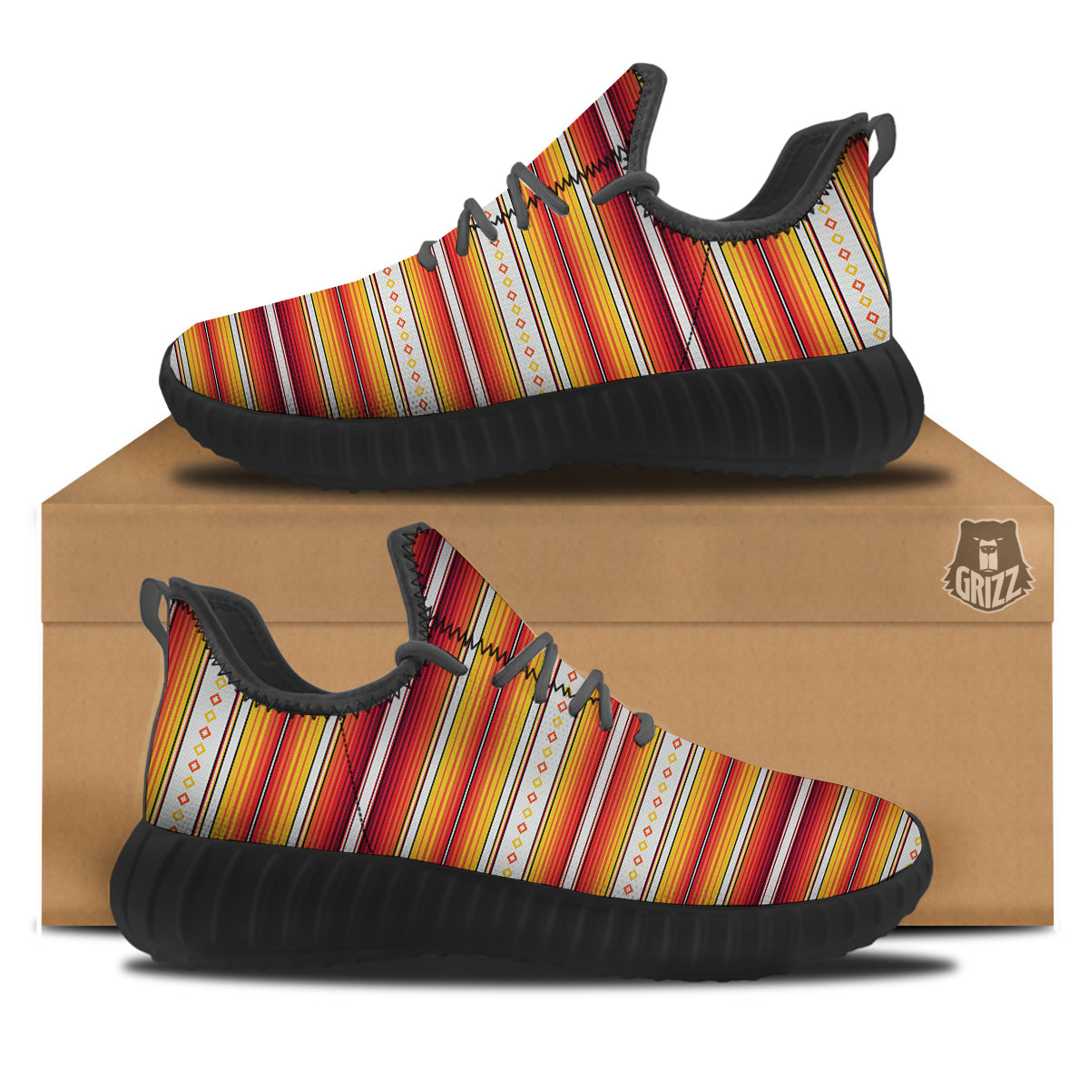 Serape Ethnic Boho Stripes Mexican Orange Print Black Walking Shoes-grizzshop
