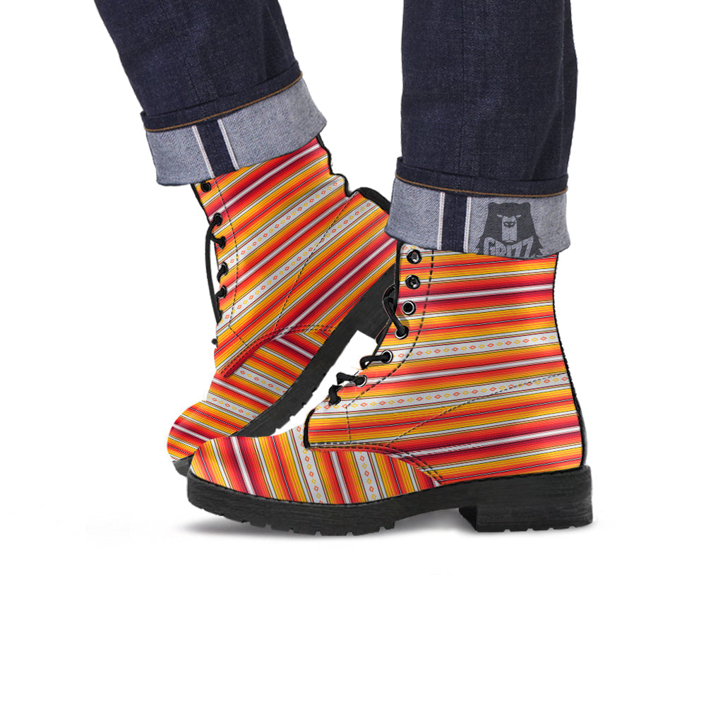 Serape Ethnic Boho Stripes Mexican Orange Print Leather Boots-grizzshop