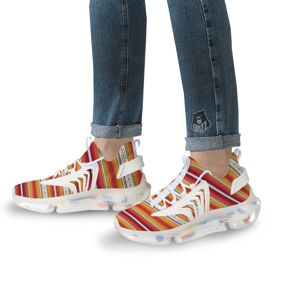 Serape Ethnic Boho Stripes Mexican Orange Print White Gym Shoes-grizzshop