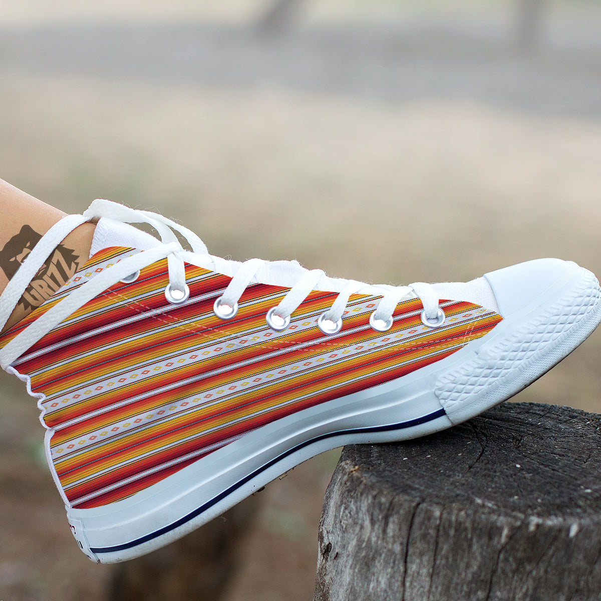 Serape Ethnic Boho Stripes Mexican Orange Print White High Top Shoes-grizzshop