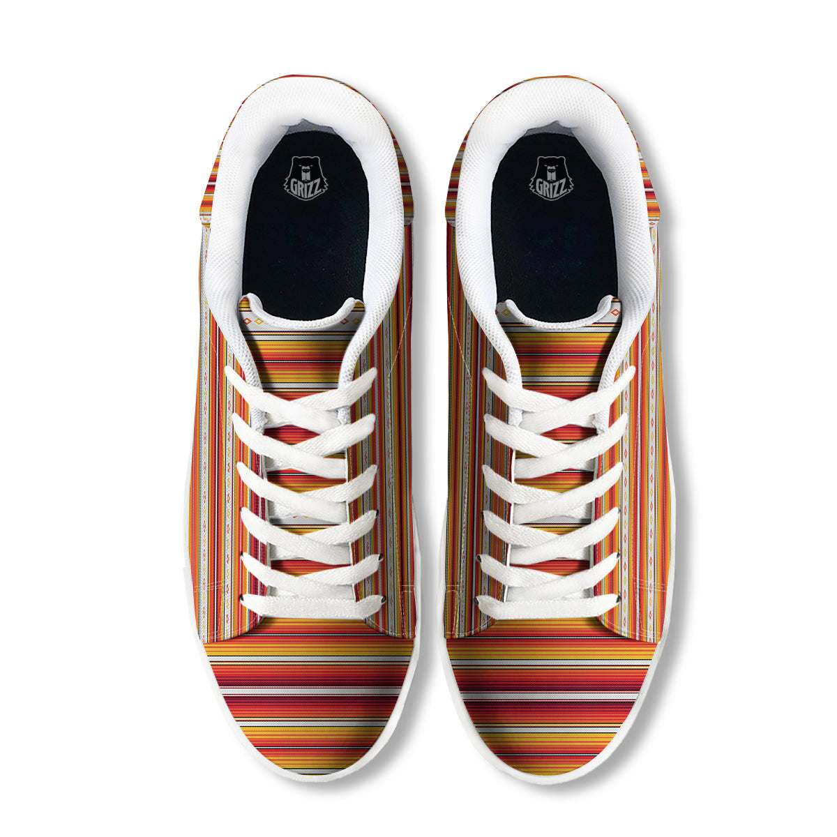 Serape Ethnic Boho Stripes Mexican Orange Print White Low Top Sneakers-grizzshop