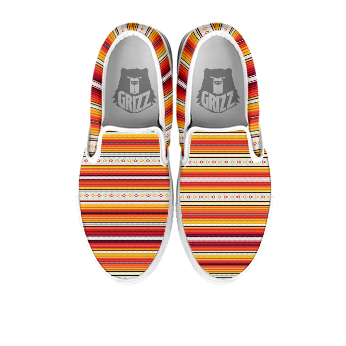 Serape Ethnic Boho Stripes Mexican Orange Print White Slip On Shoes-grizzshop