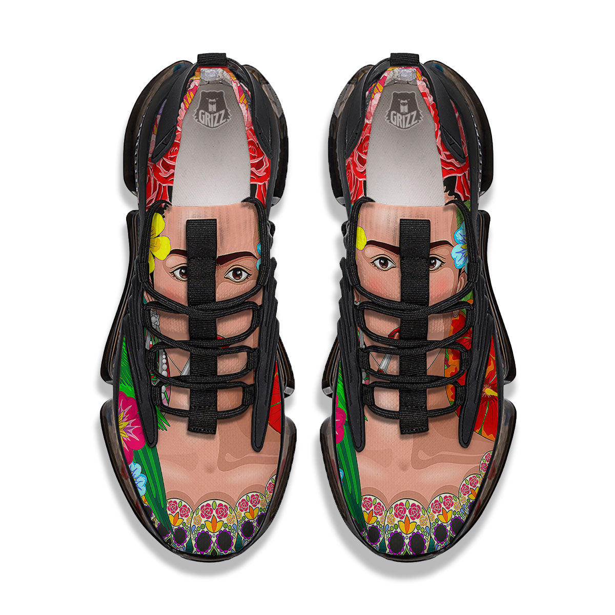 Serape Frida Kahlo Print Black Gym Shoes-grizzshop