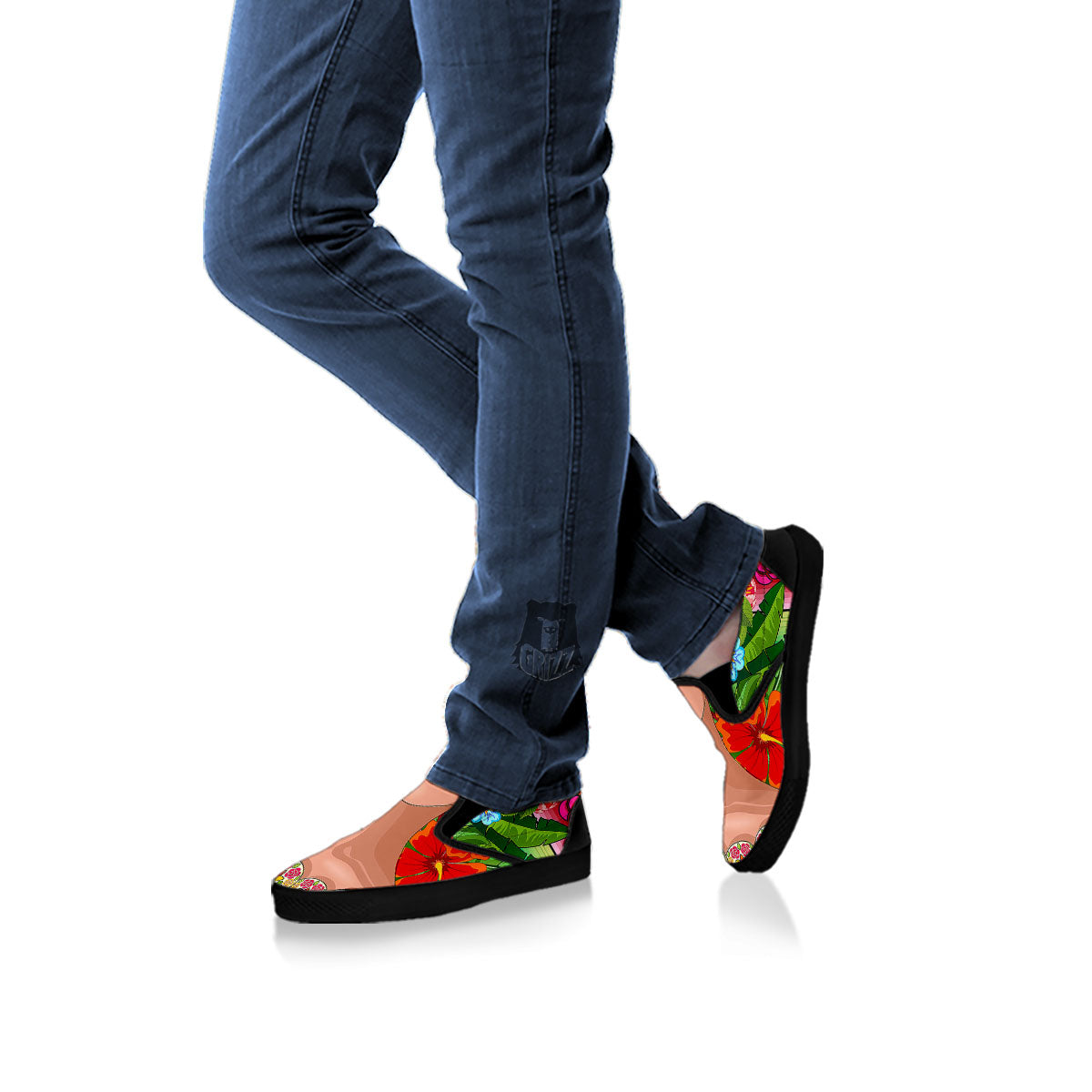 Serape Frida Kahlo Print Black Slip On Shoes-grizzshop