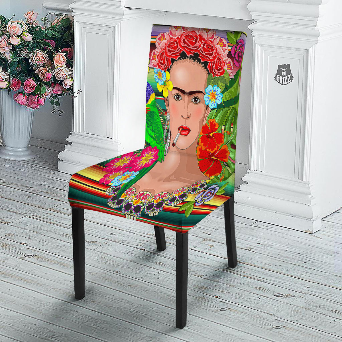 Serape Frida Kahlo Print Dining Chair Slipcover-grizzshop