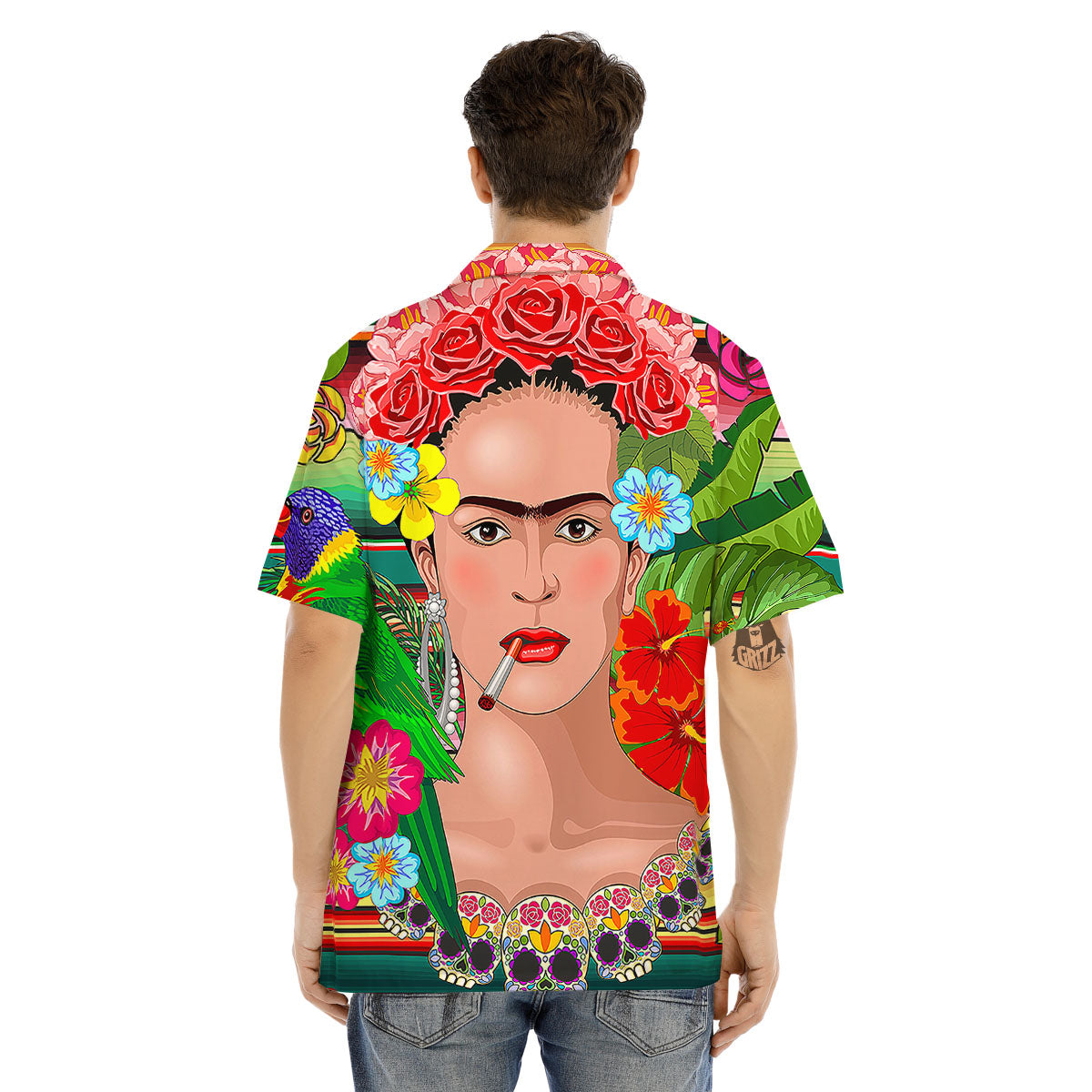 Serape Frida Kahlo Print Men's Hawaiian Shirt-grizzshop