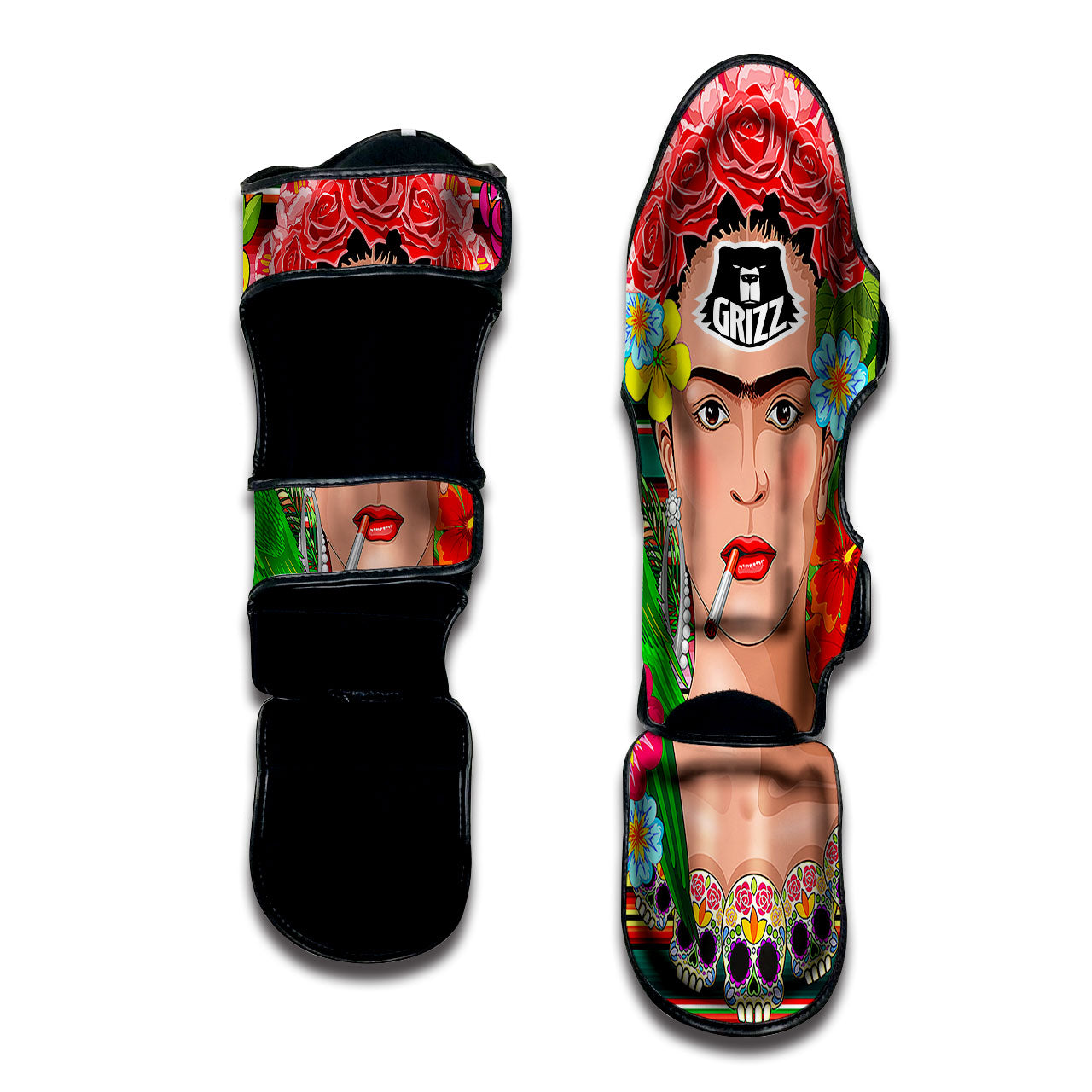 Serape Frida Kahlo Print Muay Thai Shin Guards-grizzshop