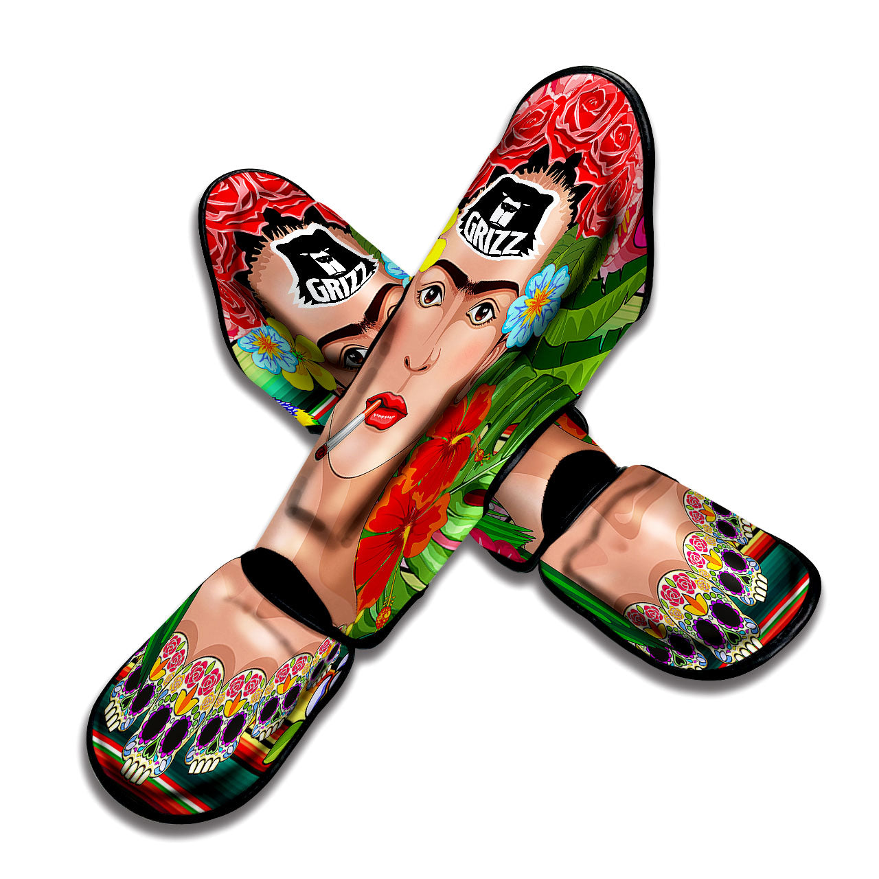 Serape Frida Kahlo Print Muay Thai Shin Guards-grizzshop